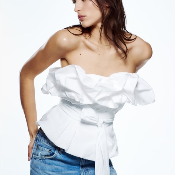 Zara Voluminous Poplin Top White - Size Small - Picture 7 of 8